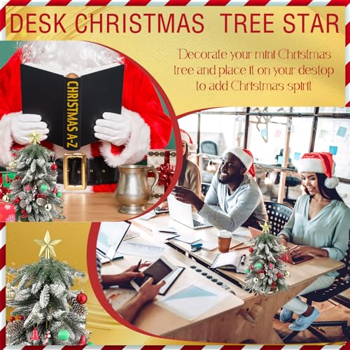 Mini Christmas Tree Star Topper Set - Gold 2.36-Inch Plated Holiday Decor (3 Pieces)
