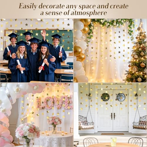 Golden Star Garland Banner - 104ft Glitter Hanging Decorations for Parties