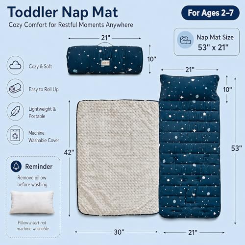 Toddler Nap Mat with Pillow and Fleece Blanket - Portable Slumber Bag