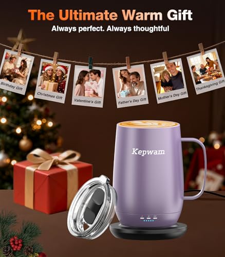 Kepwam Heated Coffee Mug T2-Plus 20oz Lilac Violet - Long Battery Life, Keeps Drinks Hot
