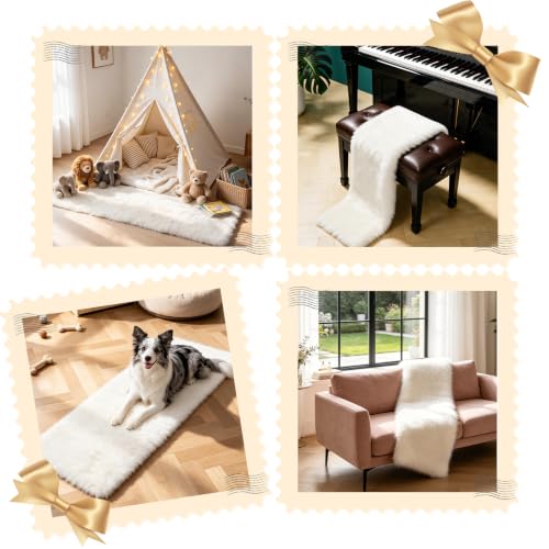 MAOFENG Faux Fur Table Runner 59.1in White Luxury Christmas Home Decor