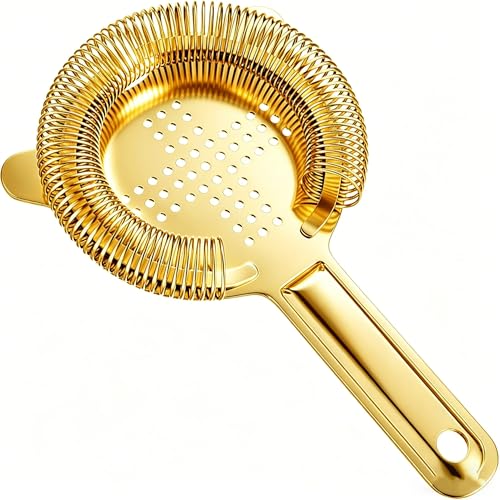 Homestia Hawthorne Cocktail Strainer Gold - 2-Prong Bar Tool for Shaken Drinks