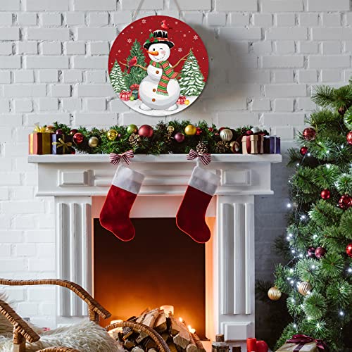 Chinco Christmas Snowman Door Decor - Rustic Wooden Wreath for Holiday Front Door