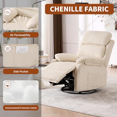 360° Swivel Rocking Recliner Chair with Footrest, Upholstered Velvet Sofa