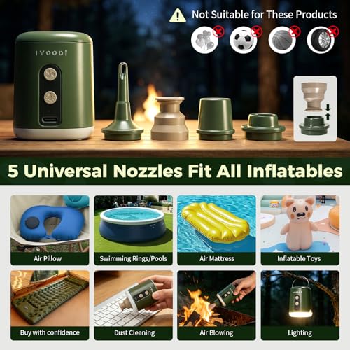 Portable Air Pump for Inflatables - 4500kPa Rechargeable, 180L/min Airflow, 4 Nozzles, Built-In LED Light