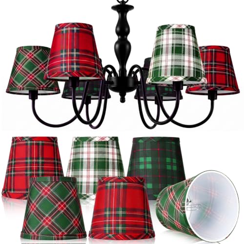 Fumete 6-Pack Christmas Tartan Plaid Clip-On Fabric Lamp Shades