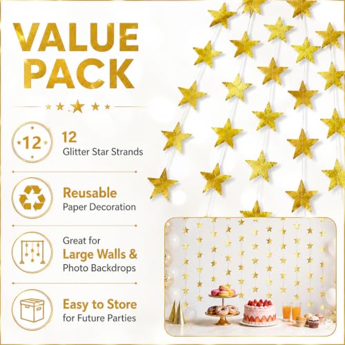 Gold Star Garland 156ft Hanging Banner for Party Decorations