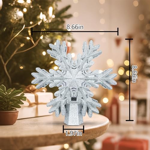 Christmas Snowflake Tree Topper with Rotating LED Projector - Silver Snowflake