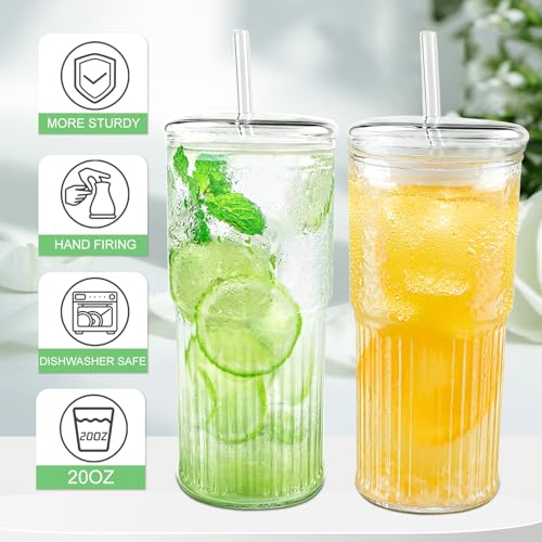 20oz Glass Tumbler Set with Lids and Straws - 2 Pack Borosilicate Cups