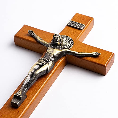 10-Inch Wooden Crucifix Wall Cross for Home Decor with Antique Gold Jesus