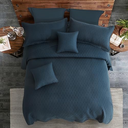 Blythease Oversized King Bedspread Set 128x120 - 5-Piece Navy Quilted Coverlet