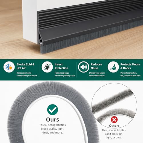 Under Door Draft Stopper with Brush - 39" Self-Adhesive Door Sweep