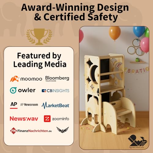 4-in-1 Toddler Kitchen Stool Helper with Blackboard and Detachable Chair
