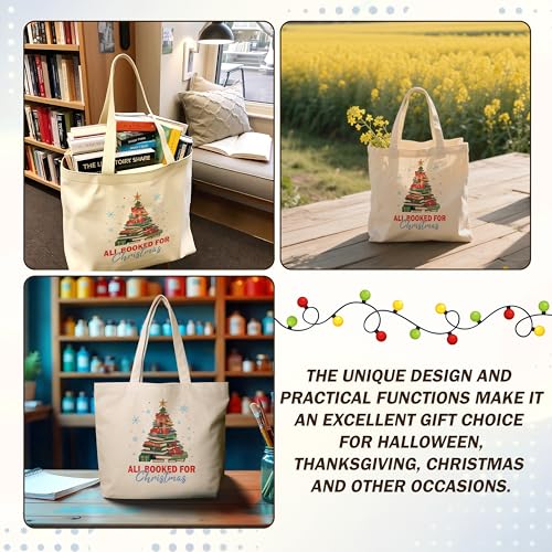 Christmas Canvas Tote Bags Reusable Holiday Gift Shopping Bag for Women