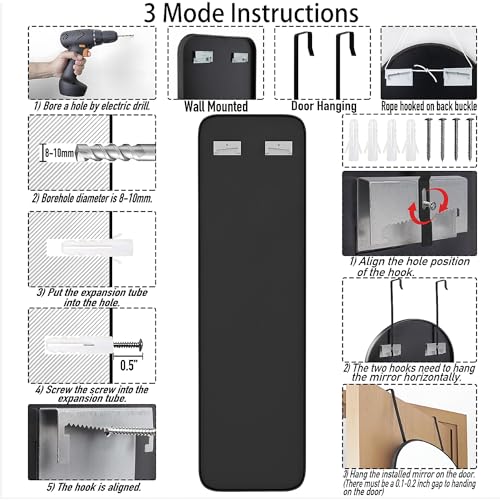 47x14 Full Length Over the Door Wall Mounted Mirror - Black Aluminum Frame