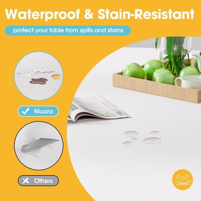 Niuara White Plastic Tablecloths - 84" Round Disposable Covers for Holiday Parties | 4 Pack