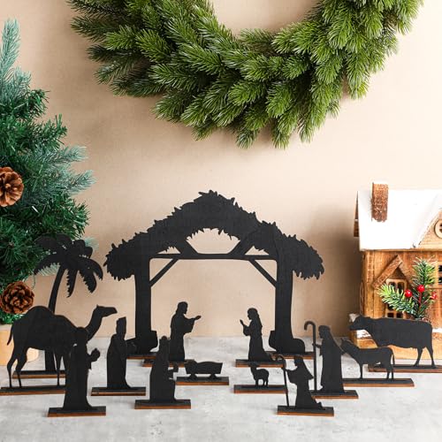 Colingmill 15-Piece Wooden Nativity Scene with Base – Christmas Village Decoration