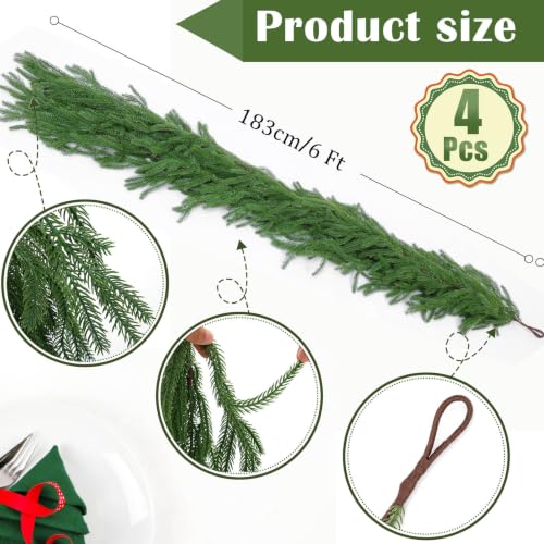 Hananona 4-Pack 6FT Real Touch Norfolk Pine Christmas Garlands - Green