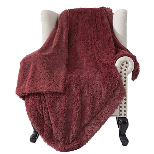 Bedsure Burgundy Faux Fur Fluffy Sherpa Blanket 50x60 Throw - Reversible