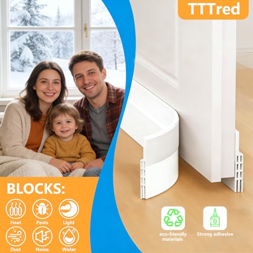 Door Draft Stopper 2 Pack - Silicone Under Door Sweep, 2" x 39" (White)