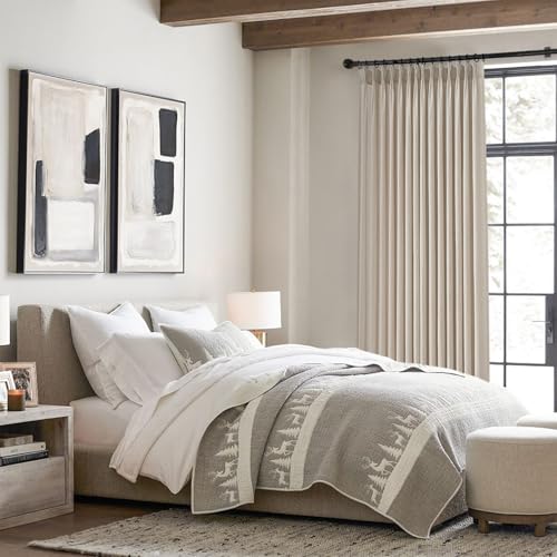 Oatmeal Beige Pinch Pleated Linen Blend Curtains, 84 Inches - Set of 2