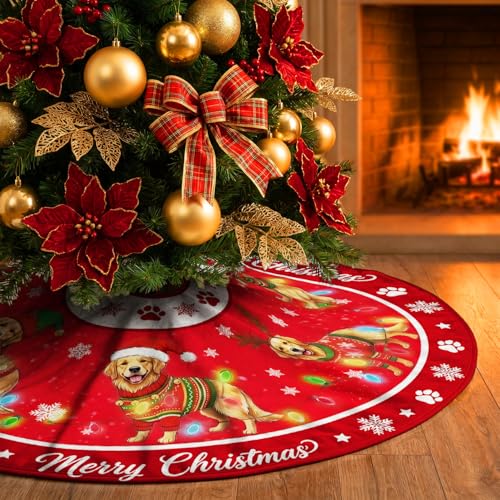 Golden Retriever Christmas Tree Skirt 48 Inch - Indoor/Outdoor Decor