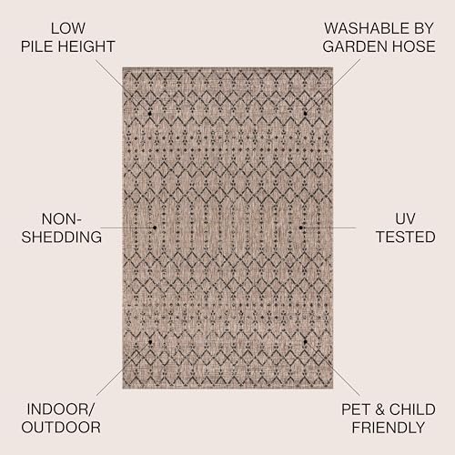 8x10 Moroccan Geometric Area Rug - Indoor Outdoor Flat-Weave Carpet