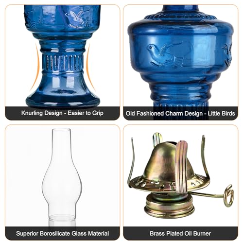 Vintage Glass Hurricane Oil Lamp Set of 2 - 13 Inch Indoor Kerosene Lanterns