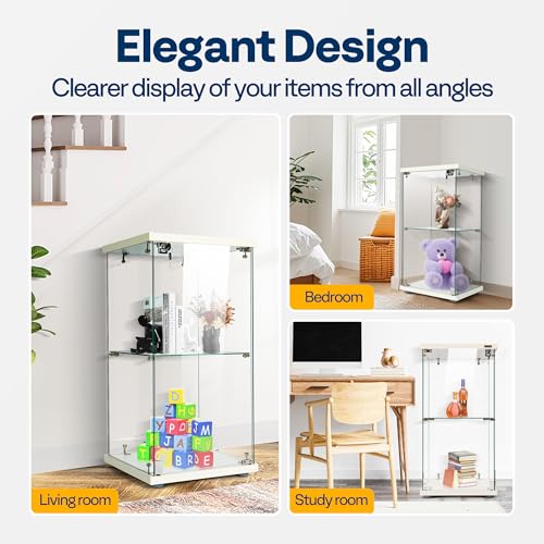 2-Tier Glass Display Cabinet with Lock for Collectibles, 32-Inch Tall