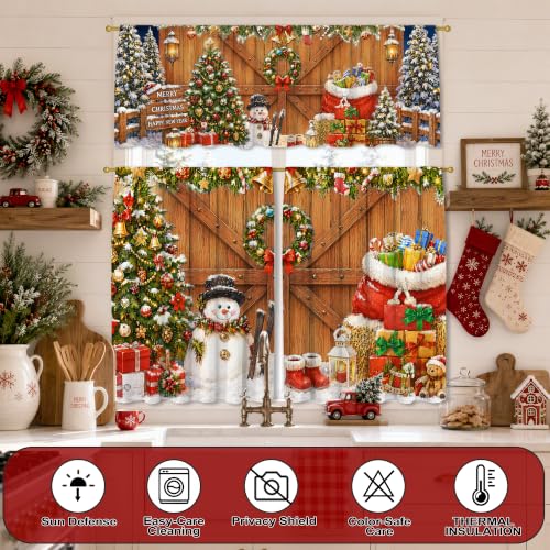 Woaoce Christmas Farmhouse Window Curtain Set 3 Pieces Snowman & Holiday Decor