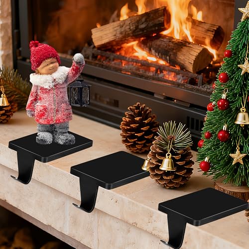 Black Metal Christmas Stocking Holders for Fireplace Mantel - 4 Pack