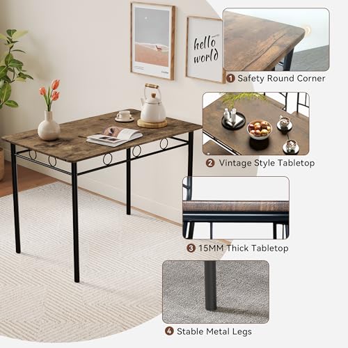 5-Piece Kitchen Dining Table Set for 4, Rustic Brown Space-Saving Dinette