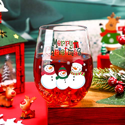 Patelai 17 oz Merry Christmas Snowman Stemless Wine Glass – Funny Xmas Gift for Friends & Family