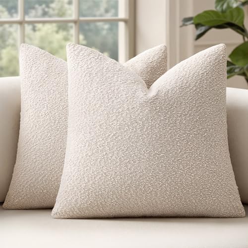 MIULEE Textured Boucle Throw Pillow Covers 20x20 - Beige, Set of 2