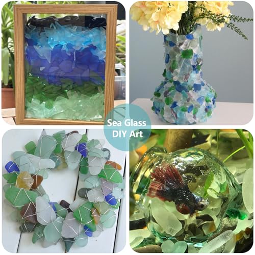 Blue Mixed Frosted Sea Glass Pieces for Crafts & Vase Filler - 34oz