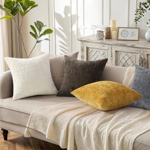 Textured Chenille Throw Pillow Covers 18x18 Set of 2 - Cream White