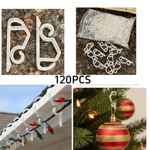 120PCS Christmas Light Clips for Gutters and Shingles - Weatherproof Hooks