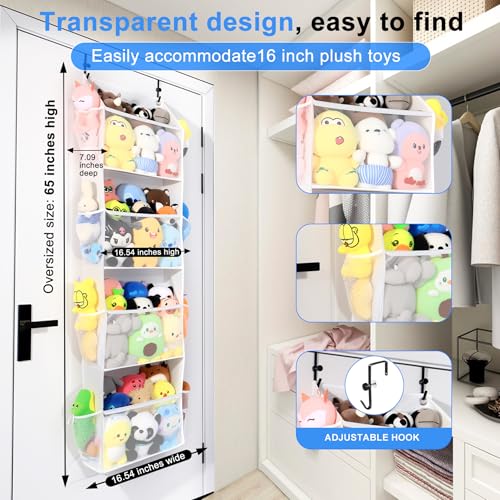 Over-the-Door Stuffed Animal Storage Organizer with 4 Clear Tiers