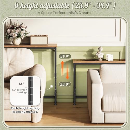 102.4" Extra Long Sofa Table with Power Outlets, Height Adjustable