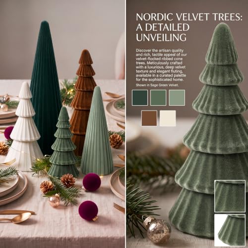 Leinuosen Velvet Ceramic Christmas Trees (Set of 5) - Green Assorted Sizes