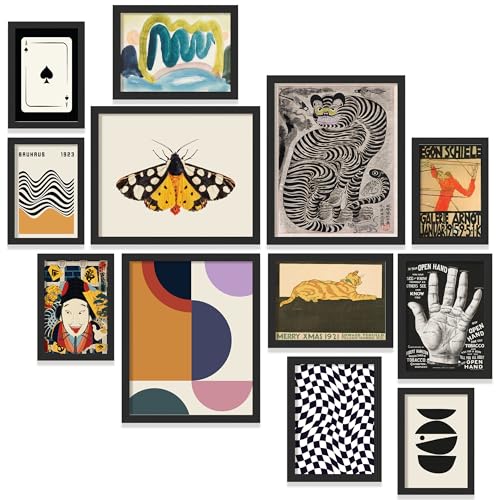 97 Decor Eclectic Wall Art Prints Set - 12 Pcs Retro & Abstract Gallery Wall Decor