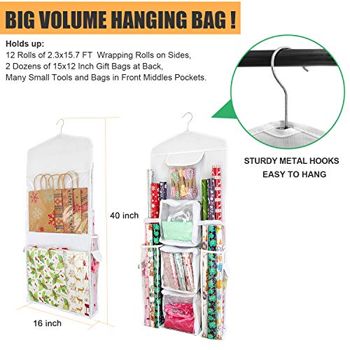 Double-Sided Gift Wrap Organizer Hanging Storage Bag for Wrapping Paper