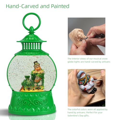 St. Patrick's Day Light-Up Snow Globe with 6H Timer, USB or Battery Powered