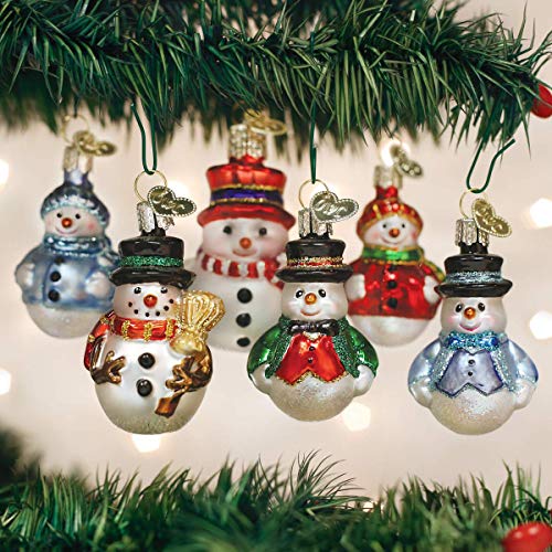 Mini Snowman Glass Christmas Ornaments, Set of 6 Hand-Painted Decorations