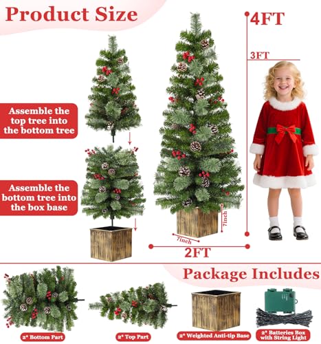Artificial Christmas Entrance Tree with 60 LED Warm White Lights - 2 Pack, 4 Ft