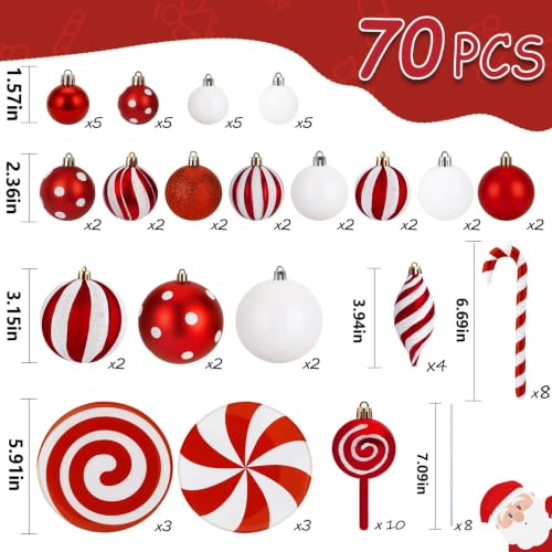 Red White Candy Cane Christmas Ornaments Set - 42 pcs in festive decor