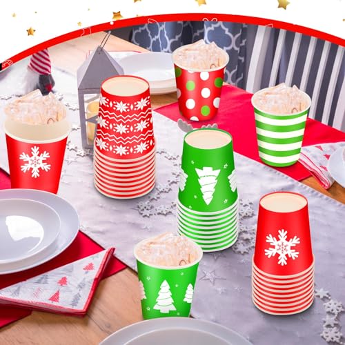 Maxcheck 300 Pieces 8oz Christmas Disposable Coffee Cups Holiday Party Drinkware