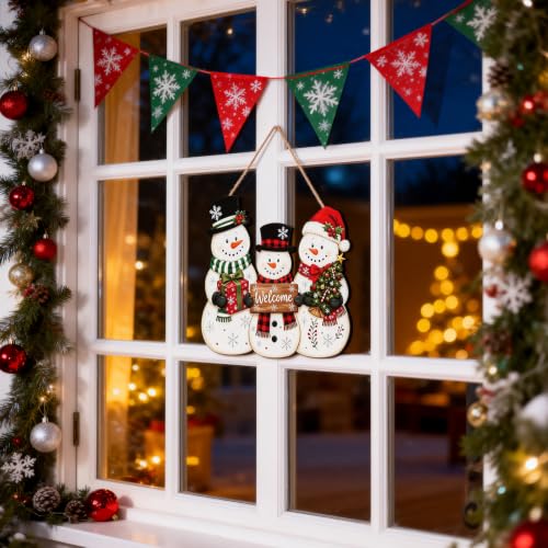 MUOUAKATE Snowman Christmas Wreath Holiday Decor Wall Hanging - Snowman
