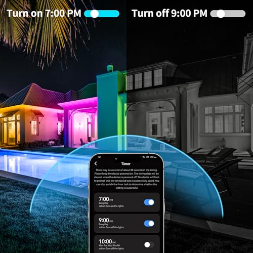 50ft Waterproof RGB LED Strip Lights, Smart Bluetooth Outdoor Rope Lights