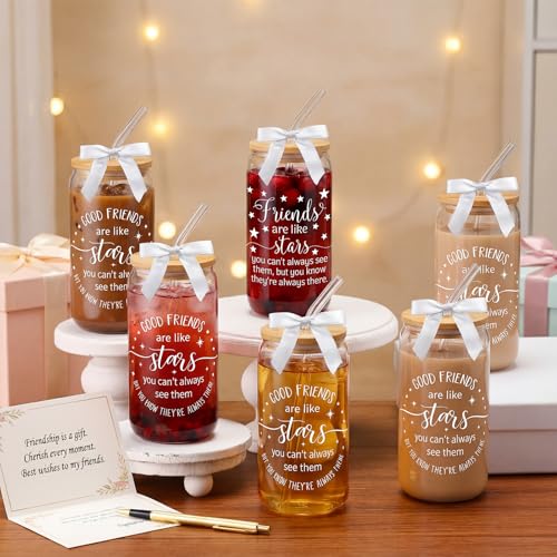 16oz Glass Iced Coffee Cups with Bamboo Lids and Straws - 4 Piece Set
